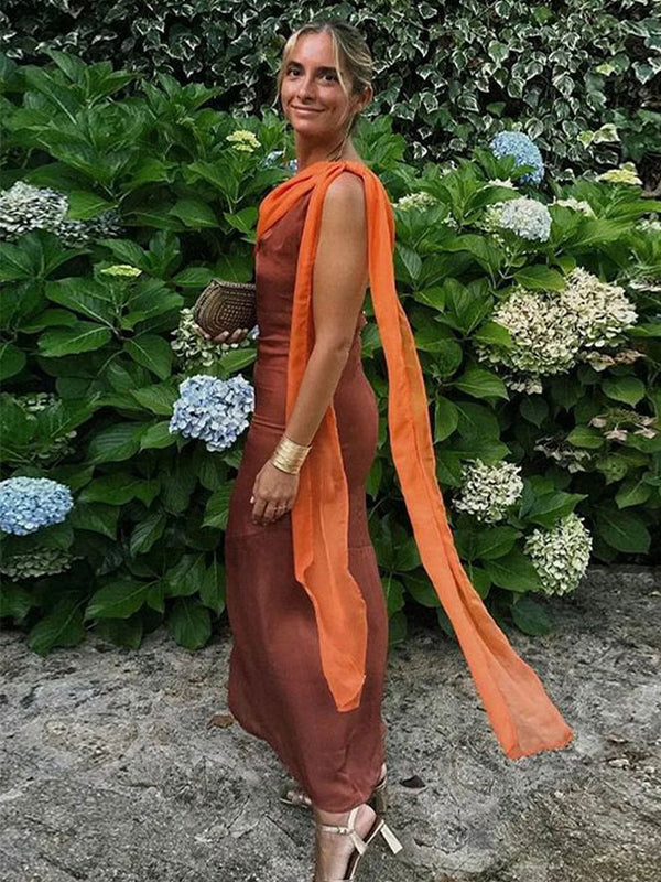 Elegant Burnt Orange One-Shoulder Mermaid Popular Long Evening Dresses, Formal Dresses, Birthday Party, WGP634