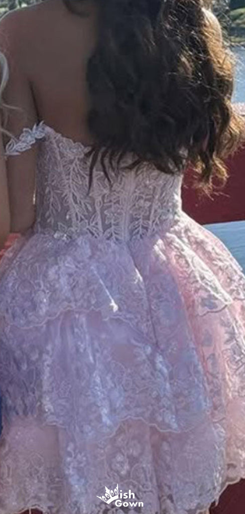 Gorgeous Off-shoulder Sweetheart Lace A-line Short Mini Homecoming Dress,EPT357