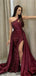 Sexy Burgundy One-Shoulder Mermaid Long Prom Dress Ideas, Evening Party Dresses, WGP2019