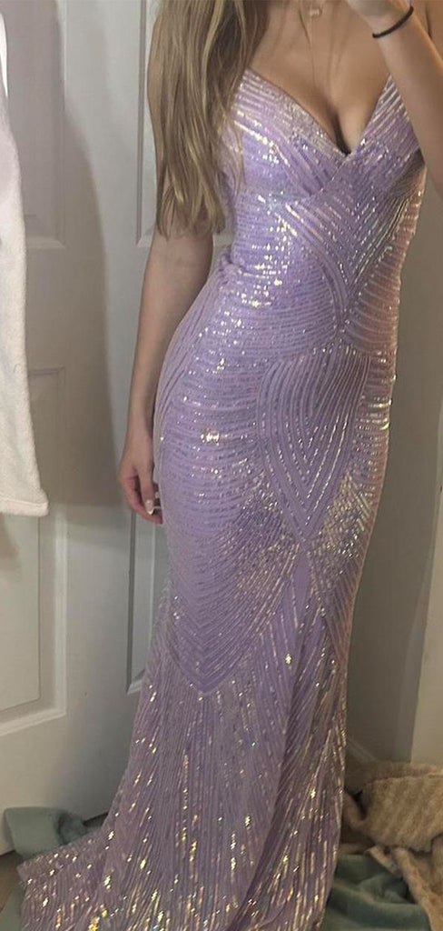 Charming Purple Spaghetti Strap Mermaid  Long Prom Dress Ideas, Evening Party Dresses,WGP1718