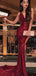 Charming Red V-Neck Mermaid Long Prom Dress Ideas, Evening Party Dresses, WGP2005