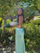 Modern Teal Satin Cutout Evening Gown Sleeveless Square Neck Backless Formal Prom Dress,WGP2106