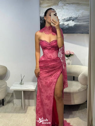 Sexy Pink Sweetheart Mermaid Side Slit Long Prom Dress Ideas, Evening Party Dresses , WGP1581