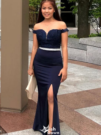 Elegant Off-shoulder Notched Mermaid Long Prom Dress Ideas, Evening Party Dresses,WGP1459