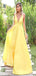 Elegant Yellow A-Line Spaghetti Straps V Neck Maxi Long Party Prom Gowns,Evening Dresses,WGP391