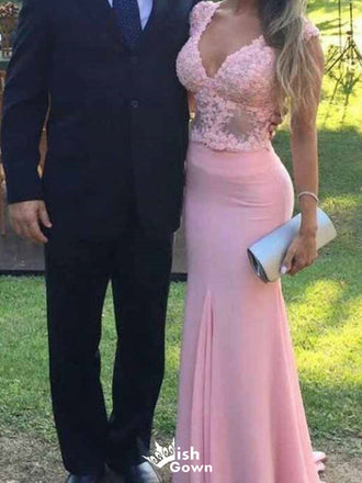 Elegant V-neck Lace Mermaid Long Prom Dress Ideas, Evening Party Dresses,WGP1492