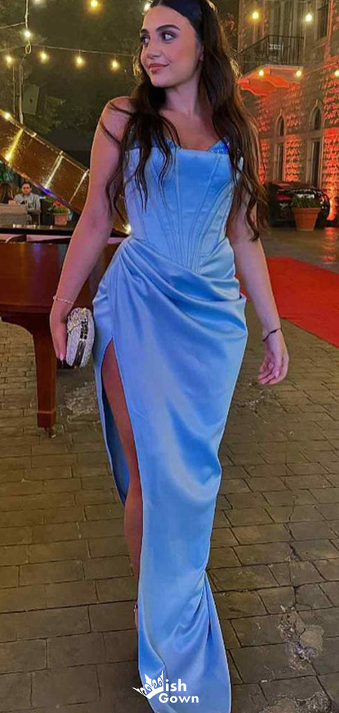 Elegant Strapless Unique Mermaid Long Prom Dress Ideas, Evening Party Dresses,WGP1493