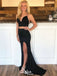 Sexy Black Mermaid Spaghetti Strap Side Slit Long Sleeve Popular Long Evening Dresses, Formal Dresses, Birthday Party, WGP650