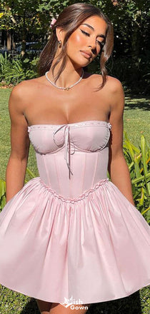 Gorgeous Strapless Square Pink A-line Short Mini Homecoming Dress,EPT365