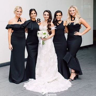 Elegant Black Mermaid Sleeveless Wedding Guest Bridesmaid Dresses,WGM365