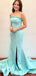 Elegant Blue Stapless Mermaid Side Slit Long Sleeve Popular Long Evening Dresses, Formal Dresses, Birthday Party, WGP670