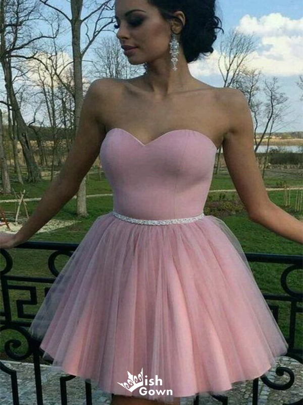 Elegant Pink Sweetheart Ball Gown Sleeveless Popular Cheap Short Homecoming Dresses, Birthday Party EPT227