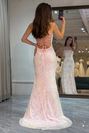 Elegant Pink Spaghetti Strap Sleeveless Mermaid Long Prom Dress Ideas, Evening Party Dresses , WGP1899