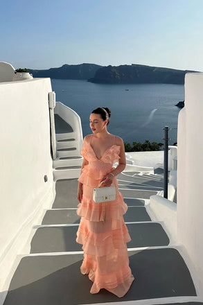 Elegant Coral Spaghetti Strap A-Line Long Prom Dress Ideas, Evening Party Dresses,WGP1756