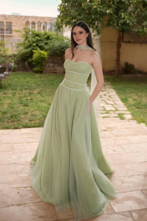 Elegant Green Sweetheart A-Line Long Prom Dress Ideas, Evening Party Dresses,WGP1606