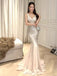 Shiny Champagne Spaghetti Strap Mermaid Long Prom Dress Ideas, Evening Party Dresses,WGP1792