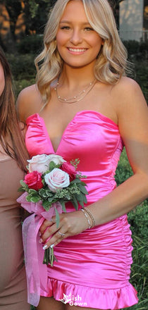 Elegant Strapless Notched Sheath Short Mini Homecoming Dress,EPT391