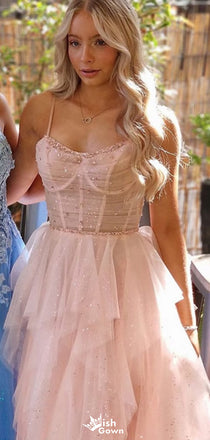 Elegant Spaghetti Strap A-line Long Prom Dress Ideas, Evening Party Dresses,WGP1535