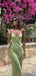 Unique Green Spaghetti Strap Scoop Mermaid Long Sleeve Popular Long Evening Dresses, Formal Dresses, Birthday Party, WGP681