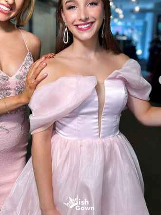 Gorgeous Off-shoulder Notched A-line Short Mini Homecoming Dress,EPT409