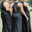 Elegant Black Mermaid Sleeveless Halter Strap Wedding Guest Bridesmaid Dresses,WGM366