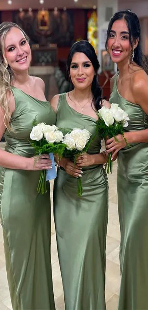 Elegant Green Mermaid One-Shoulder Sleeveless Halter Strap Wedding Guest Bridesmaid Dresses,WGM368