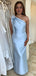 Elegant Baby Blue One-Shoulder Mermaid Long Sleeveless Popular Long Evening Dresses, Formal Dresses, WGP701