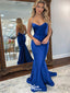 Charming Blue Mermaid Spaghetti Strap Backless Sleeveless Long Evening Dresses,WGP522