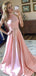 Elegant Pink High-Neck A-Line Long Prom Dress Ideas, Evening Party Dresses,WGP1846