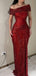 Shiny Red Off-Shoulder Mermaid Sequin Long Prom Dress Ideas, Evening Party Dresses,WGP1689