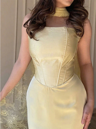 Elegant Yellow Sweetheart Mermaid Long Prom Dress Ideas, Evening Party Dresses,WGP1780