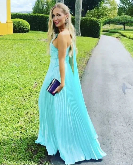 Elegant Blue One-Shoulder Mermaid Side Slit Long Prom Dress Ideas, Evening Party Dresses,WGP1831