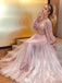 Elegant Pink Long Sleeve A-Line Long Prom Dress Ideas, Evening Party Dresses, WGP1993