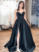 Elegant Black Spaghetti Strap A-Line Side Slit Long Sleeveless Popular Long Evening Dresses, Formal Dresses, WGP708