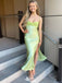 Cute Green Spaghetti Strap Mermaid Side Slit Long Sleeveless Popular Long Evening Dresses, Formal Dresses, WGP707