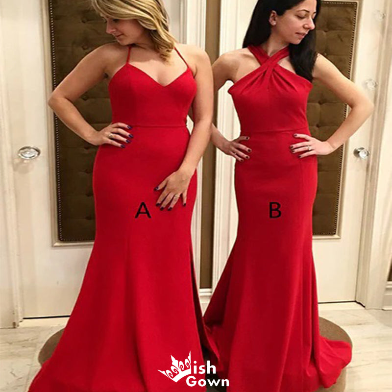 Sexy Red Mermaid Sleeveless Wedding Guest Bridesmaid Dresses,WGM372