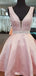 Elgeant Pink V-neck A-line Short Mini Homecoming Dress,EPT466