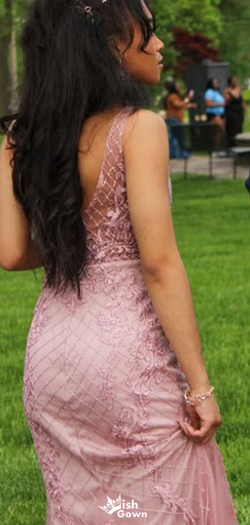 Gorgeous V-neck Lace Mermaid Long Prom Dress Ideas, Evening Party Dresses,WGP1615