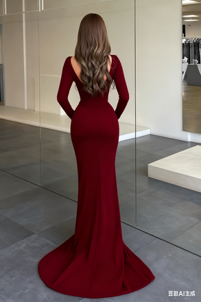 Sexy Red Long Sleeve Mermaid Side Slit Long Prom Dress Ideas, Evening Party Dresses, WGP1574