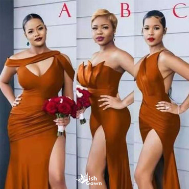 Simple Orange Mismatched Sleeveless Mermaid Long Bridesmaid Dresses Online, WGM430