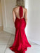 Unique Red Mermaid V-Neck Sleeveless Cheap Maxi Long Party Prom Gowns,Evening Dresses,WGP466