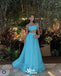 Stylish Blue Two Pieces Spaghetti Straps Straight Neck A-line Long Party Dress Prom Dresses,Evening Dress Online, WGP892