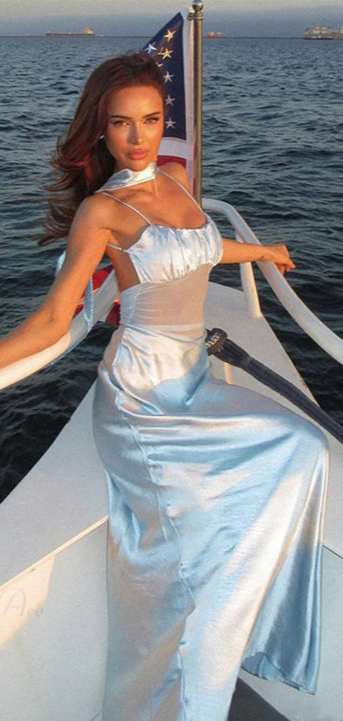 Unique Blue Spaghetti Strap Mermaid Long Prom Dress Ideas, Evening Party Dresses,WGP1848