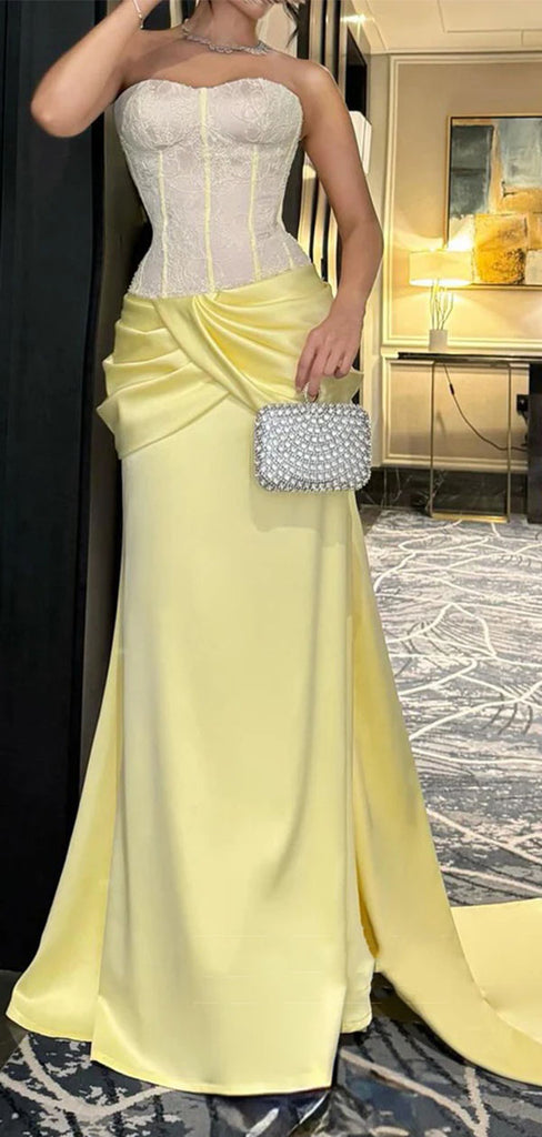 Elegant Yellow Sweetheart Mermaid Long Prom Dress Ideas, Evening Party Dresses,WGP1806