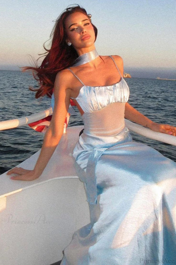 Unique Blue Spaghetti Strap Mermaid Long Prom Dress Ideas, Evening Party Dresses,WGP1848