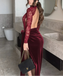 Sexy Red Halter Long Sleeve Mermaid Side Slit Long Prom Dress Ideas, Evening Party Dresses,WGP1733