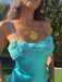 Fancy Teal Blue Satin Spaghetti-Strap Prom Dress with Side Slit,WGP2127