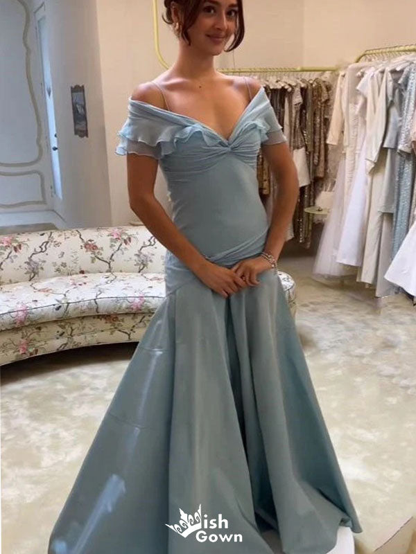 Elegant Blue Off-Shoulder Mermaid Long Prom Dress Ideas, Evening Party Dresses,WGP1833