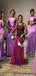 Elegant Purple Mermaid Off Shoulder Sleeveless Wedding Guest Bridesmaid Dresses,WGM382