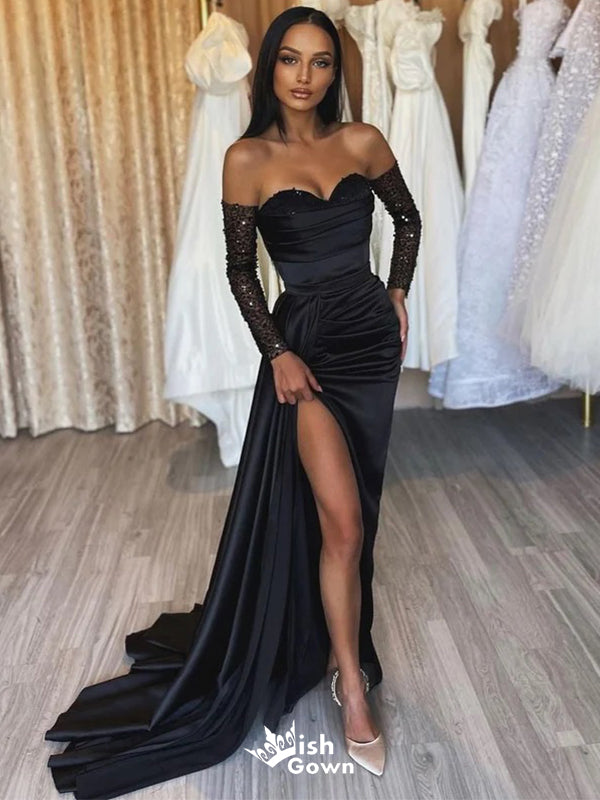 Charming Black Mermaid Sweetheart Side Slit Popular Long Evening Dresses, Formal Dresses, Birthday Party, WGP556